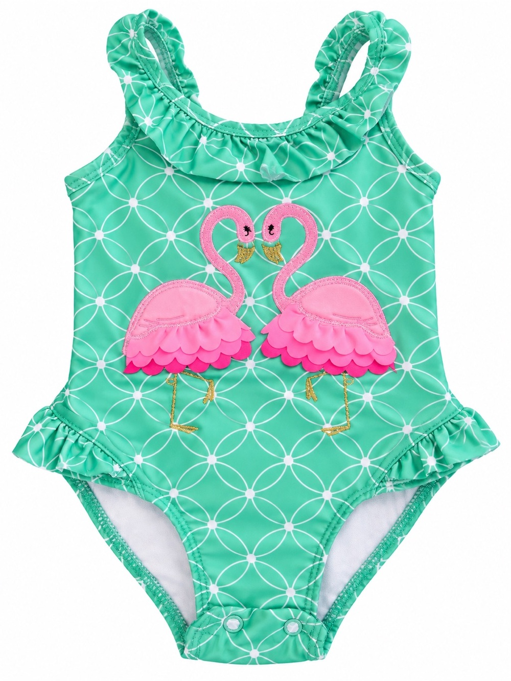 crown & ivy Green One-Piece Swimsuit with Pink Flamingos
